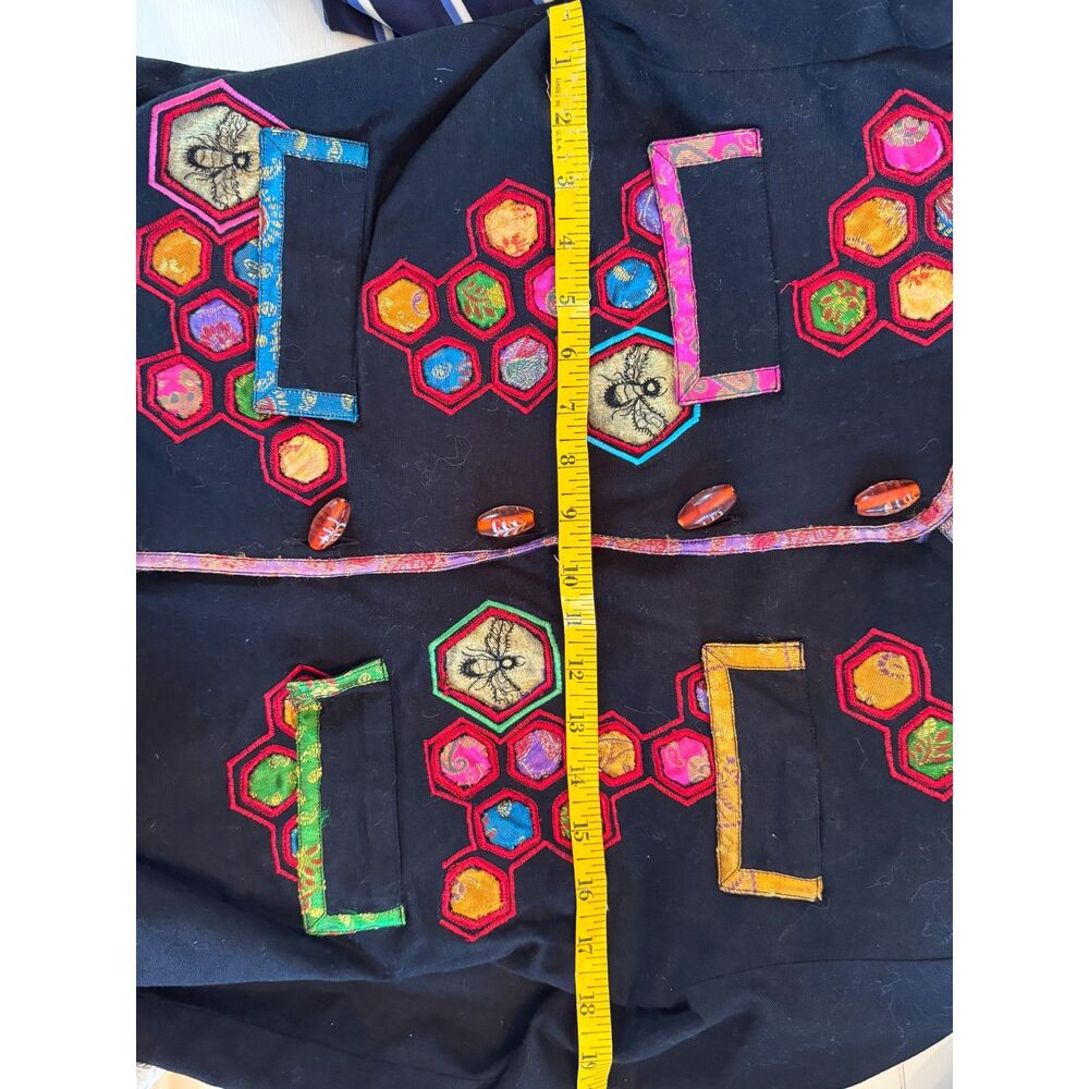 Vintage Bee‎ Honeycomb Embroidered Jacket Petite M Boho Art Blazer - Picture 7 of 9